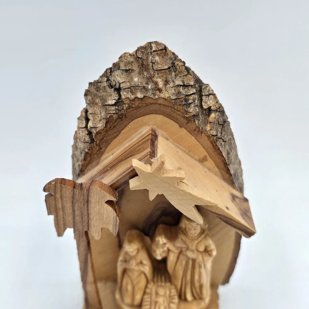 Vtg Live Edge Carved Wood‎ Nativity Scene Christmas Decor Shelf Sitter